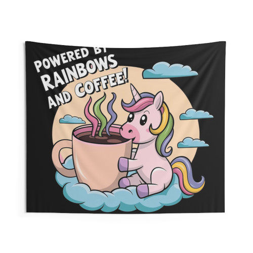 Rainbows and Coffee Unicorn Tapestry