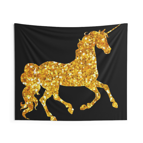Glittering Golden Unicorn Silhouette Tapestry