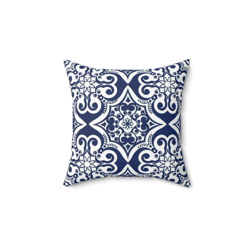 Navy Blue Moroccan Tile Pattern Decorative Pillow