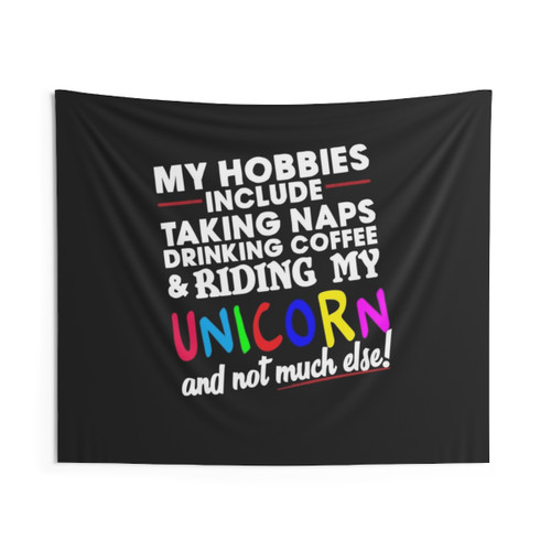 Unicorn Tapestry with Hobbies and Coffee Design