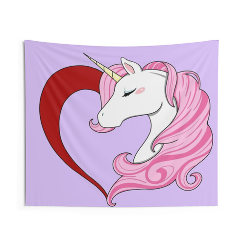 Pink Unicorn Heart Tapestry