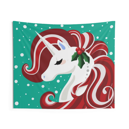 Candy Cane Swirl Unicorn Tapestry - Elegant Festive Wall Hanging