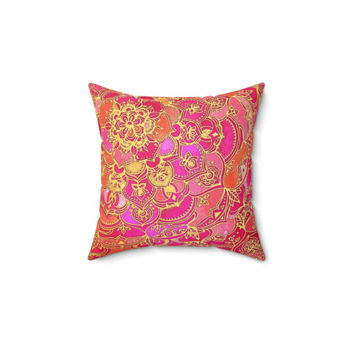 Hot Pink and Gold Baroque Floral Pattern Throw Pillow