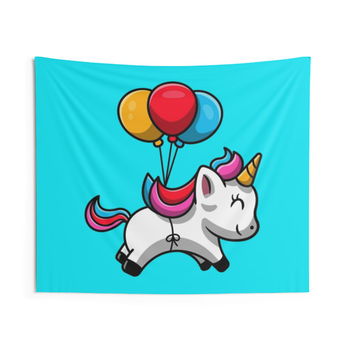 Cute unicorn floating with a balloon tapestry
