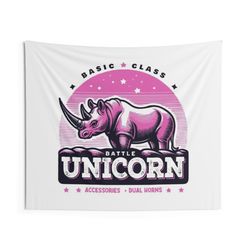 Retro Mythical Rhino Battle Unicorn Tapestry