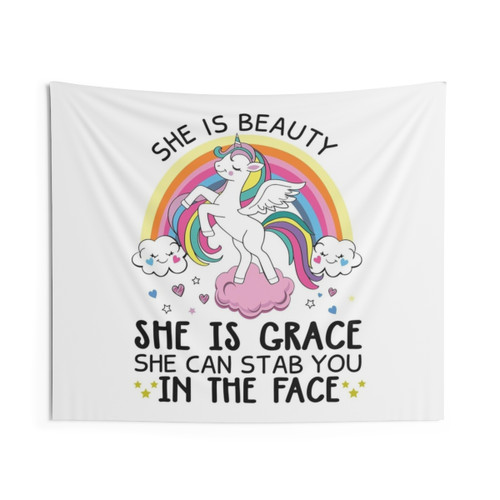 Funny Unicorn Tapestry - She's Beauty She's Grace