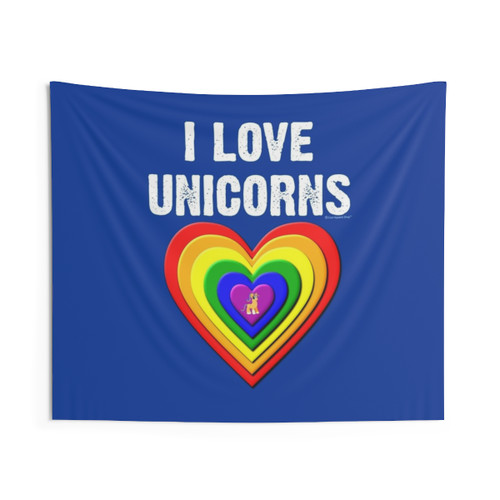 I Love Unicorns Tapestry featuring a colorful unicorn design