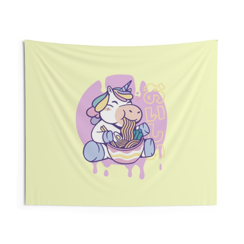 Kawaii unicorn with ramen noodles tapestry