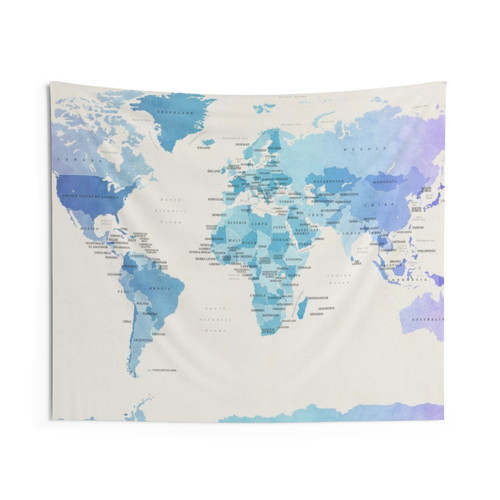 Watercolor World Map Tapestry