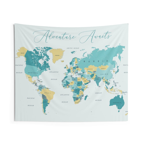 Adventure Awaits World Map Tapestry Wall Hanging