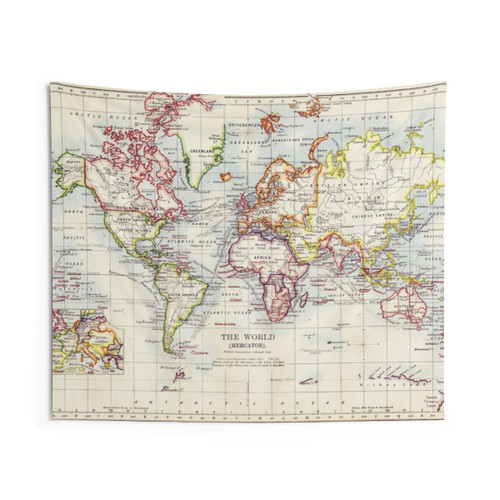 Colorful World Map Tapestry Wall Hanging
