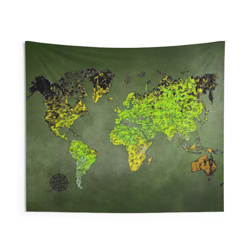 World Map Art Green Tapestry