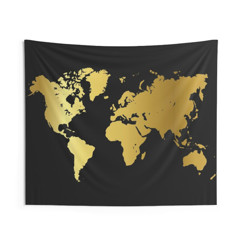 Gold World Map Tapestry Wall Hanging