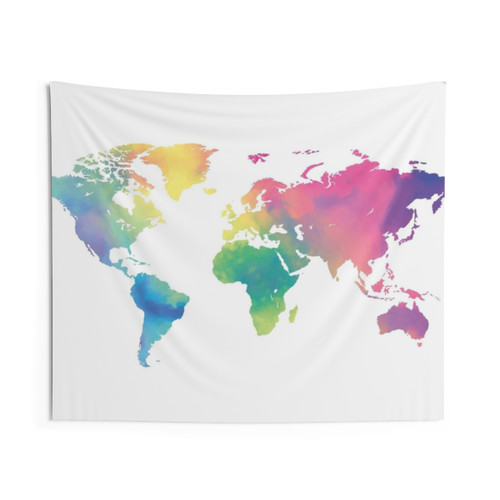 Watercolor world map tapestry