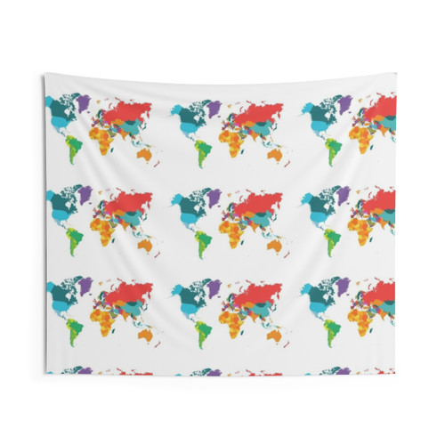 Colorful Watercolor World Map Tapestry