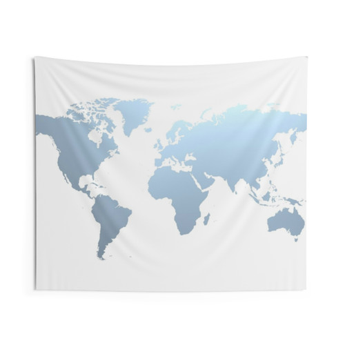 Soft and Bright Blue World Map Tapestry