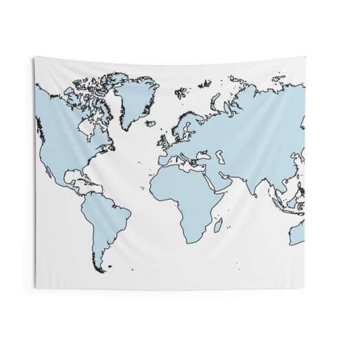 Blue World Map Tapestry Wall Art