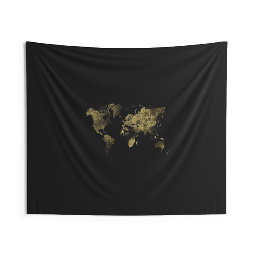 Gold Metallic World Map Tapestry Wall Hanging