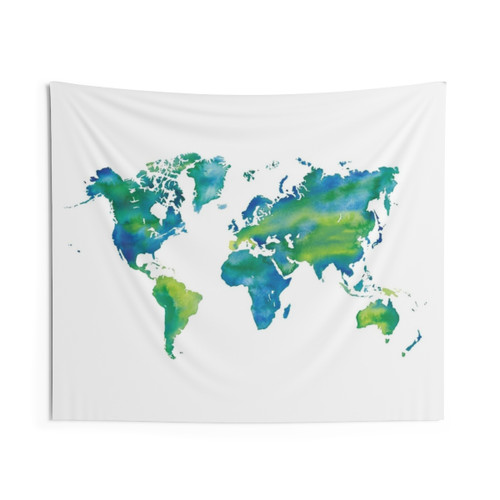 Watercolor World Map Tapestry Wall Art