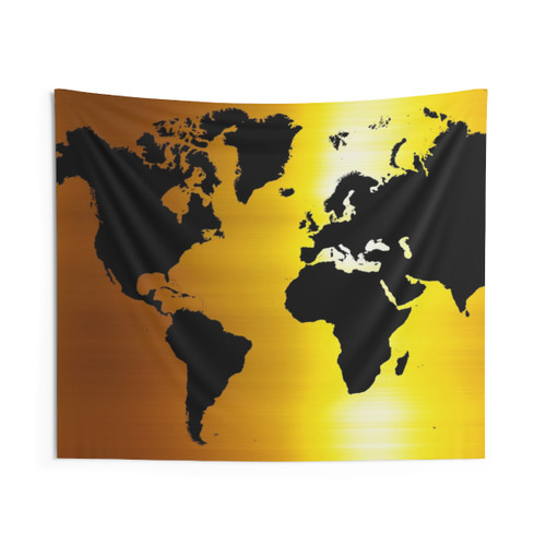Vibrant Gold and Black World Map Tapestry Wall Decor