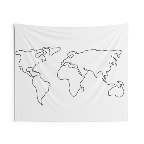 World Map Outline Illustration Tapestry Wall Art