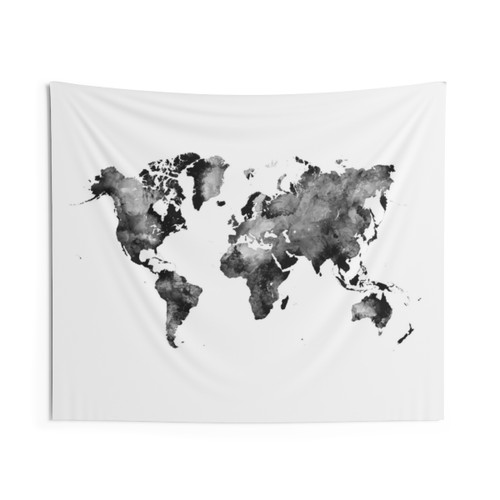 Black and White World Map Tapestry