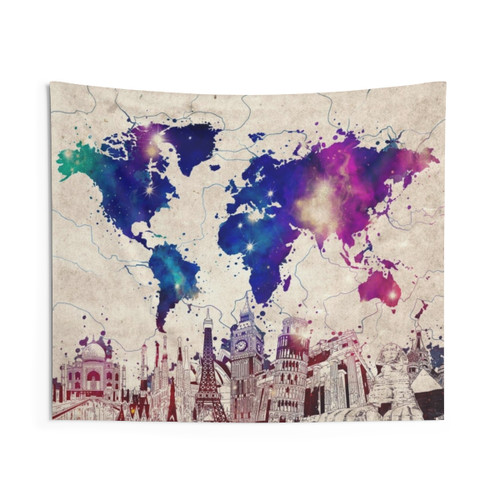 World map tapestry wall hanging
