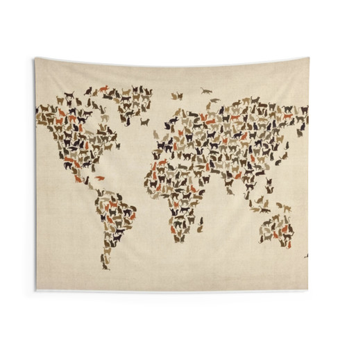 Cats World Map Tapestry Wall Hanging