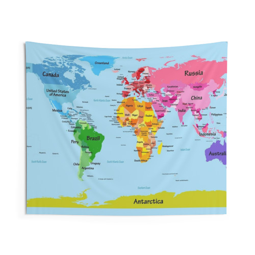 World Map Tapestry for Kids Bedroom or Playroom