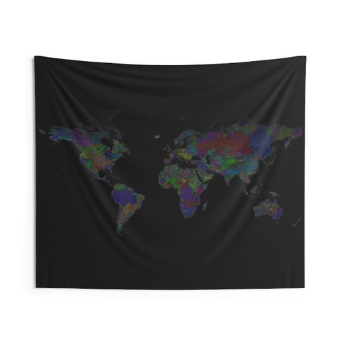 Colorful World River Basin Map Tapestry