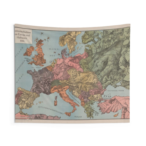 Vintage WWI Europe Illustrative Map Tapestry