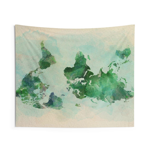 Upside Down Watercolor World Map Tapestry