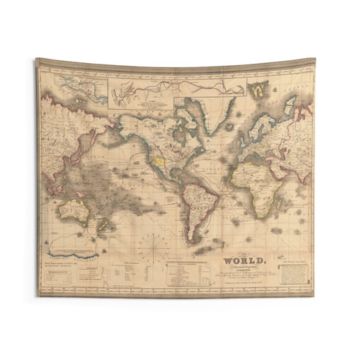 Vintage World Map (1850) Tapestry