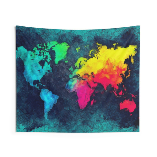 Vibrant world map tapestry