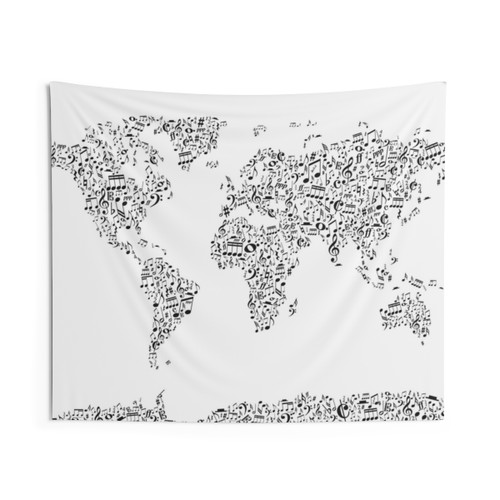 Music Notes World Map Tapestry