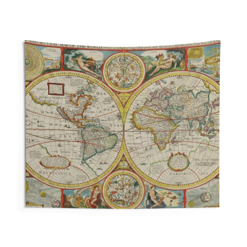 1627 Antique World Map Tapestry Wall Art