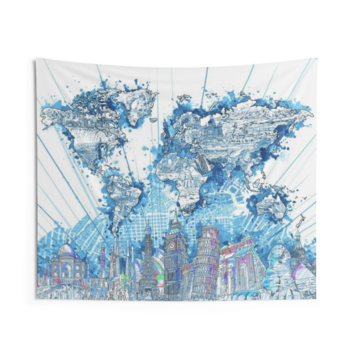 Panoramic World Map Tapestry Wall Hanging