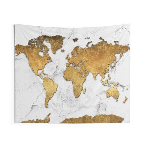 Gold World Map Tapestry