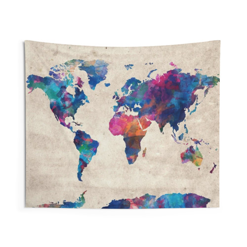 Colorful World Map Tapestry Wall Hanging