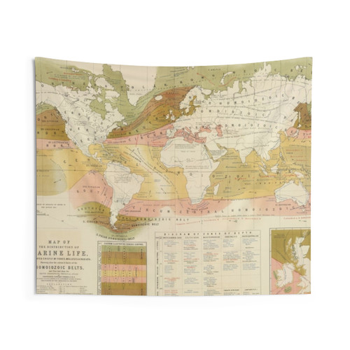 Vintage World Marine Life Map Tapestry