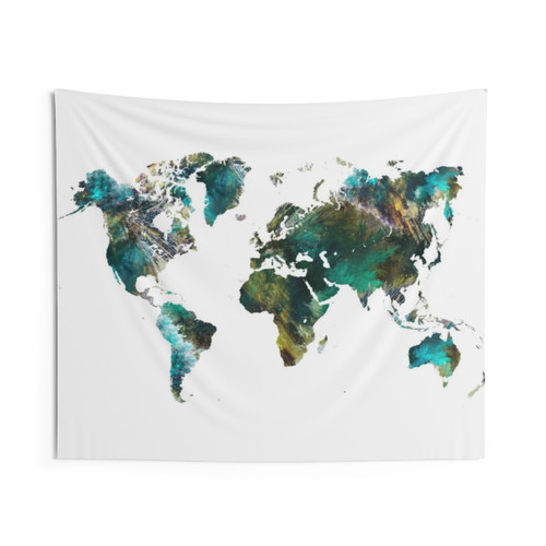 World Map Tree Tapestry - Typographic World Map Art