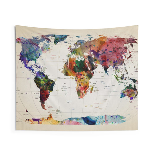 Vibrant World Map Tapestry Wall Art
