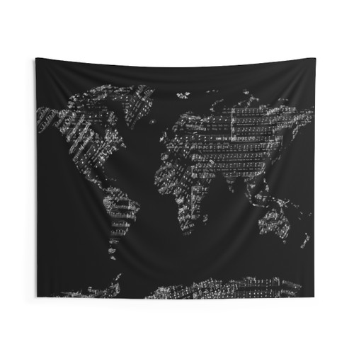 World Map Music Notes Tapestry