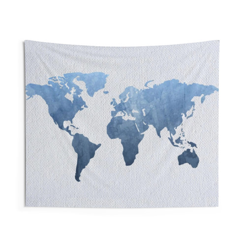 Vintage map of the world on white canvas tapestry