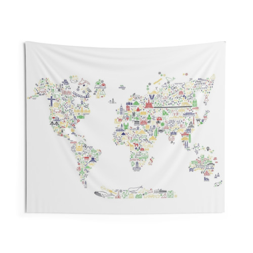 World Travel Tapestry with Map and Icons