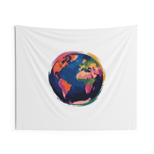 Colorful Abstract World Map Art Tapestry