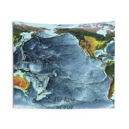 World Map Tapestry Showing Land and Pacific Ocean - The Ring of Fire