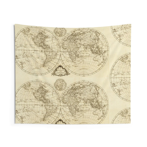 Vintage Detailed Black and White World Map Tapestry