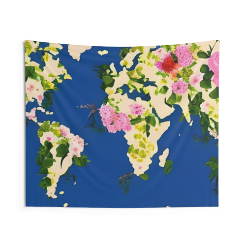 Floral World Map Tapestry
