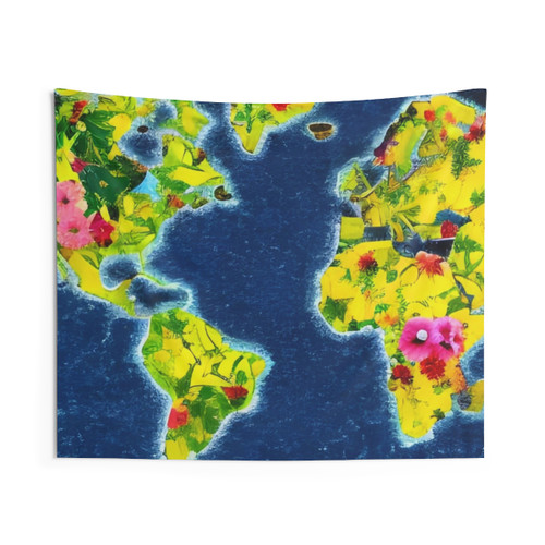 Vintage Floral World Map Tapestry